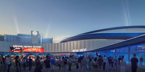 Rendering of Reno Arena exterior view of Fan Zone.