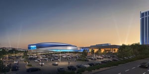 Rendering of Reno Arena exterior view from valet ramp.